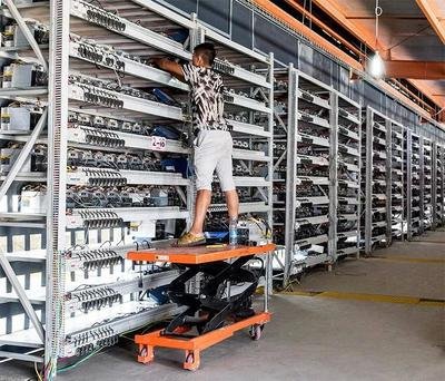 Futuristic Kaspa mining farm facility with extensive rig deployment